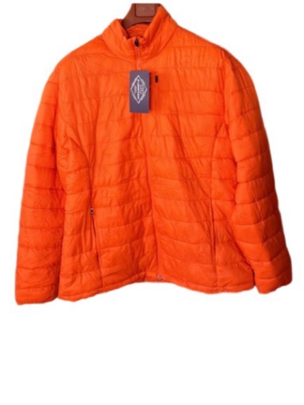 St John’s Bay packable puffer zip up orange casual light travel jacket coat